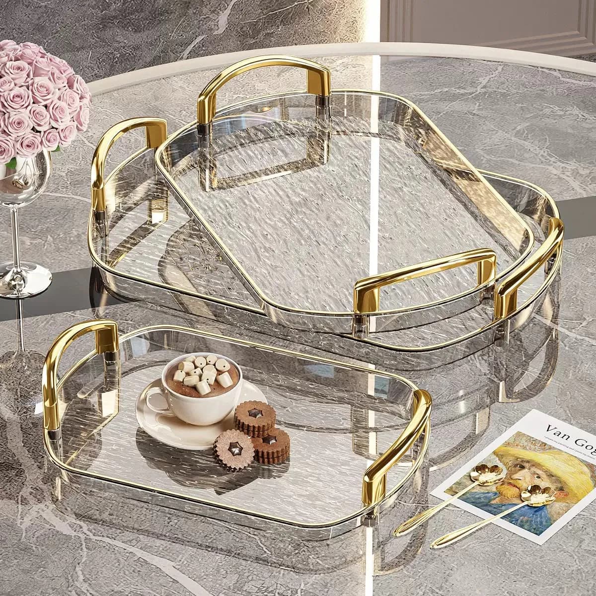 Light Luxury Plastic Tray with Handle