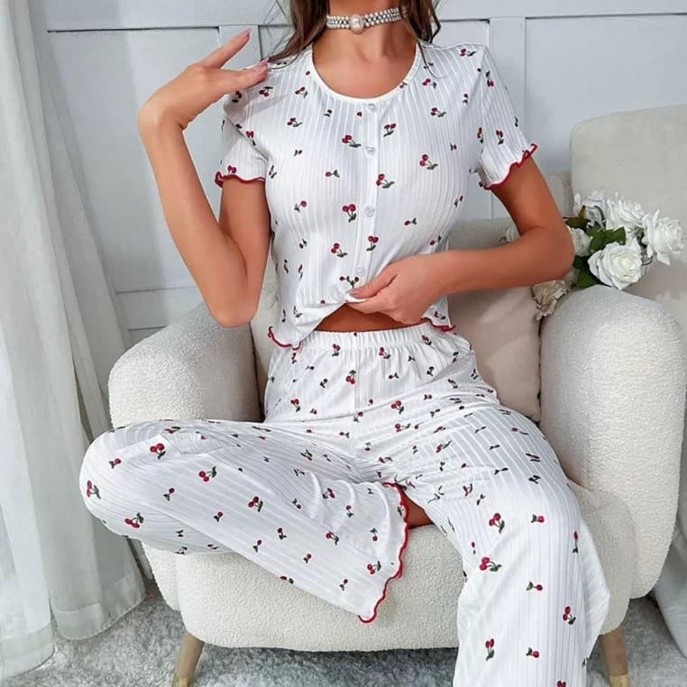 Cherry Print Pyjama Set (Top & Trousers)