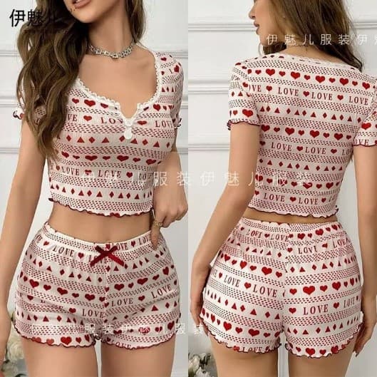 LOVE Print Crop Pyjama Set (2pcs)