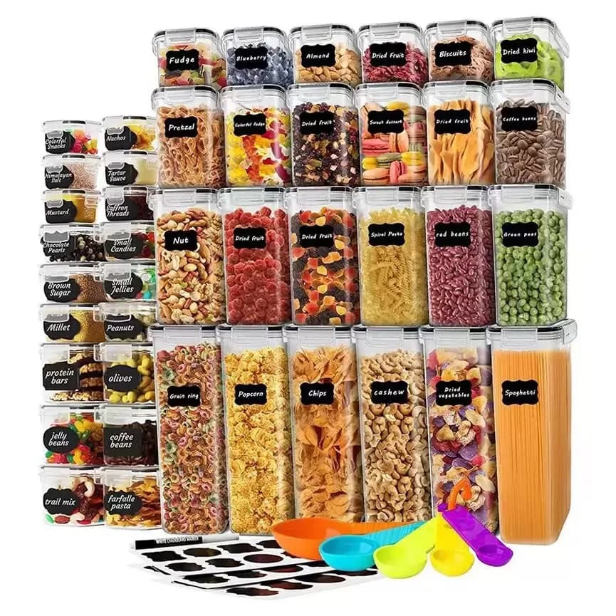42pcs food storage set included stickers and measuring sooon