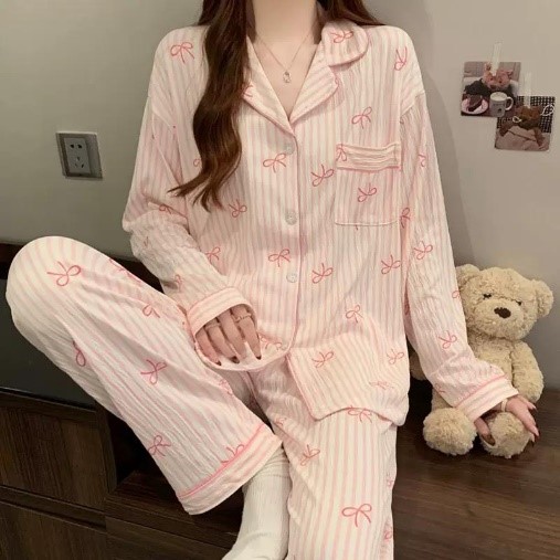 Pink Bow Long Pyjama Set (2pcs)